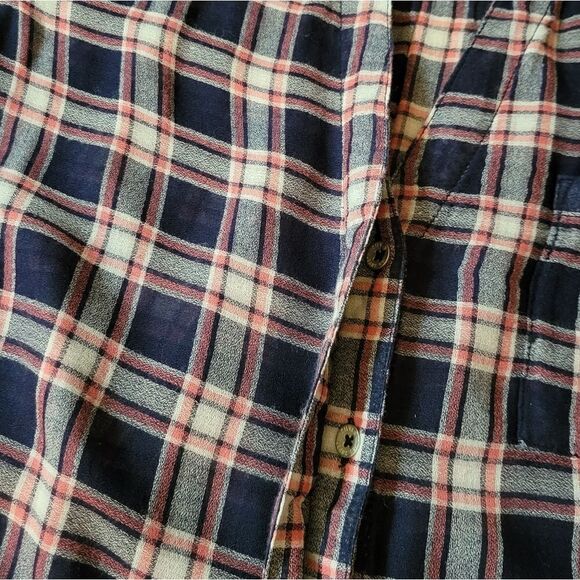 Silver Jeans Co. Navy Plaid Long Sleeve Button-Down Blouse - Picture 10 of 16